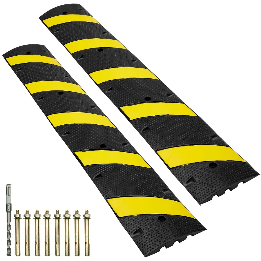 

2PCs 6 ft/72'' Rubber Speed Hump for Asphalt Concrete Gravel Roads 2 Channel 22000 lbs Capacity Heavy Duty with High Reflective