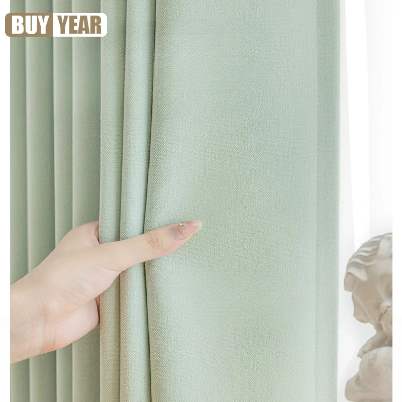 European Cream Green High-end Chenille Blackout Curtains High-end Solid Color Curtains for Living Dining Room Bedroom Custom