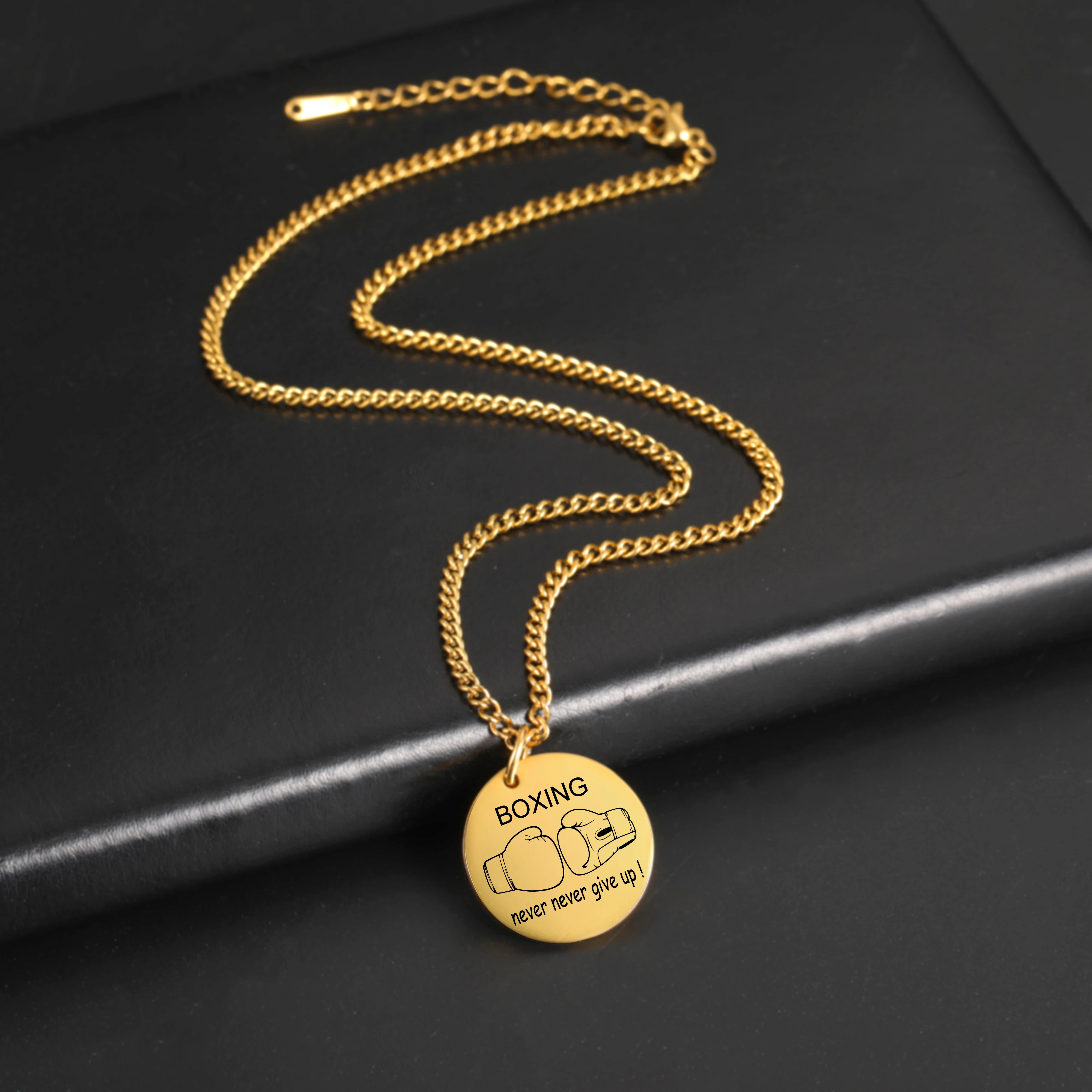 Boxing Glove Necklace For Men Woman Father Dad Sports Fight Stainless Steel Chain Pendant Metal Gold Color Jewelry