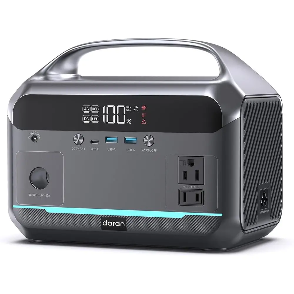 288Wh LiFePO4 Portable Power Station - 600W Surge, Dual 110V AC Outlets for Emergency, Camping, RV, and More