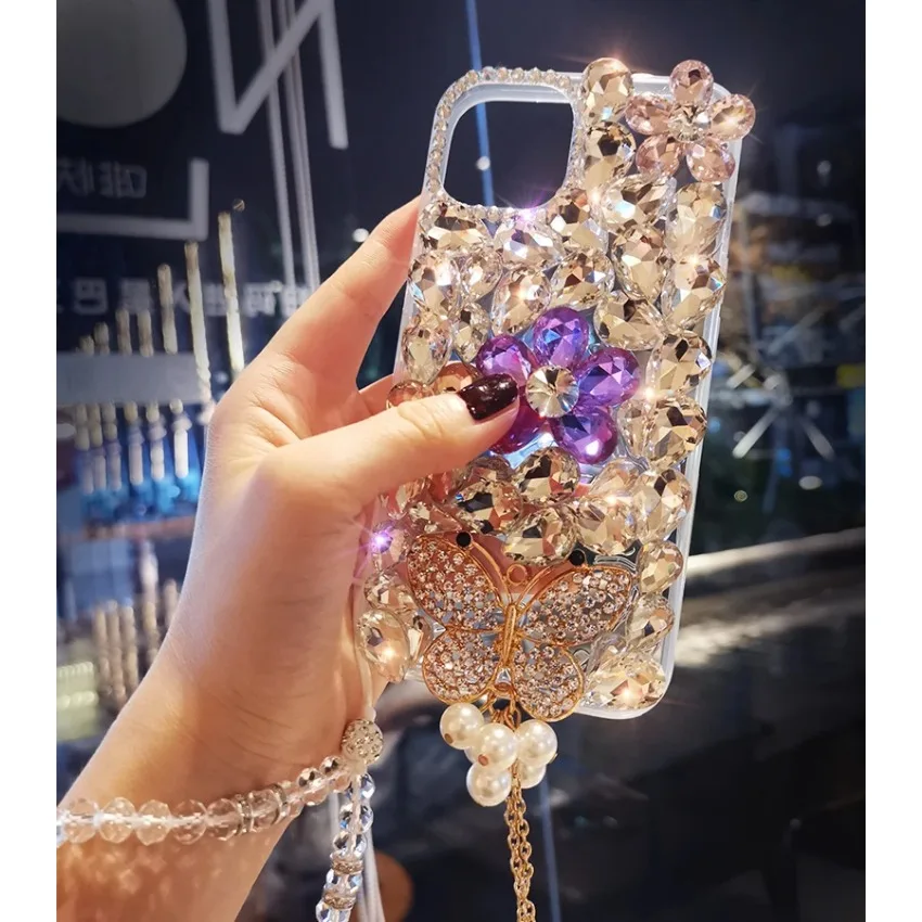 3D Butterfly Phone Cases for Xiaomi Redmi 9A 9C 9Pro Note10S Note11 Pro 12Pro Cover, Glitter Bling Crystal Diamond, Fashion