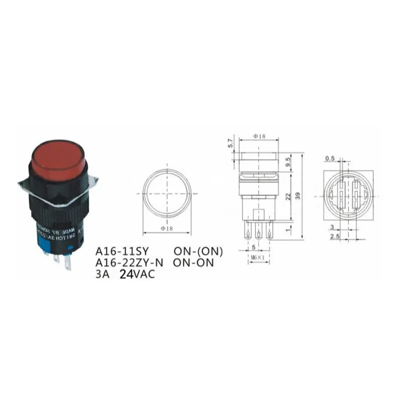 5pcs LA16Y-11/LA16-11 Self-Resetting/Self-Locking 16mm Round Power Button Switch, LA16-11ZS Emergency Stop Button