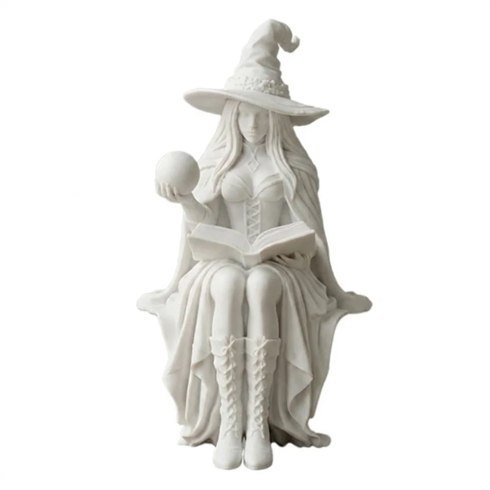 3D Printed Sitting Witch Figurine Vintage Gothic Spooky Halloween Witch Shelf Sitter Female Dark Aesthetic