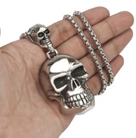 Retro Domineering Ghost Double Skull Pendant Necklace Men's Personalized Punk Hip-Hop Cool Halloween Jewelry Gift