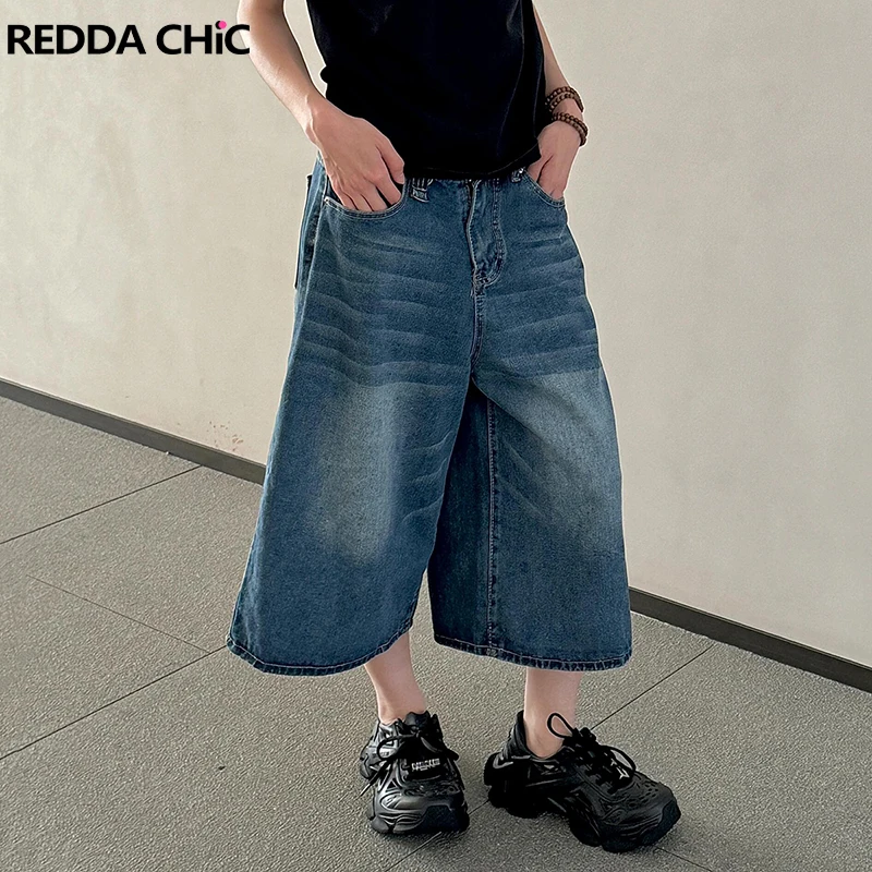 

REDDACHiC Boyfriend Style Baggy Jeans Jorts Women Vintage Wash Whiskers Frayed Low Waist Casual Wide Pants Summer Y2k Streetwear