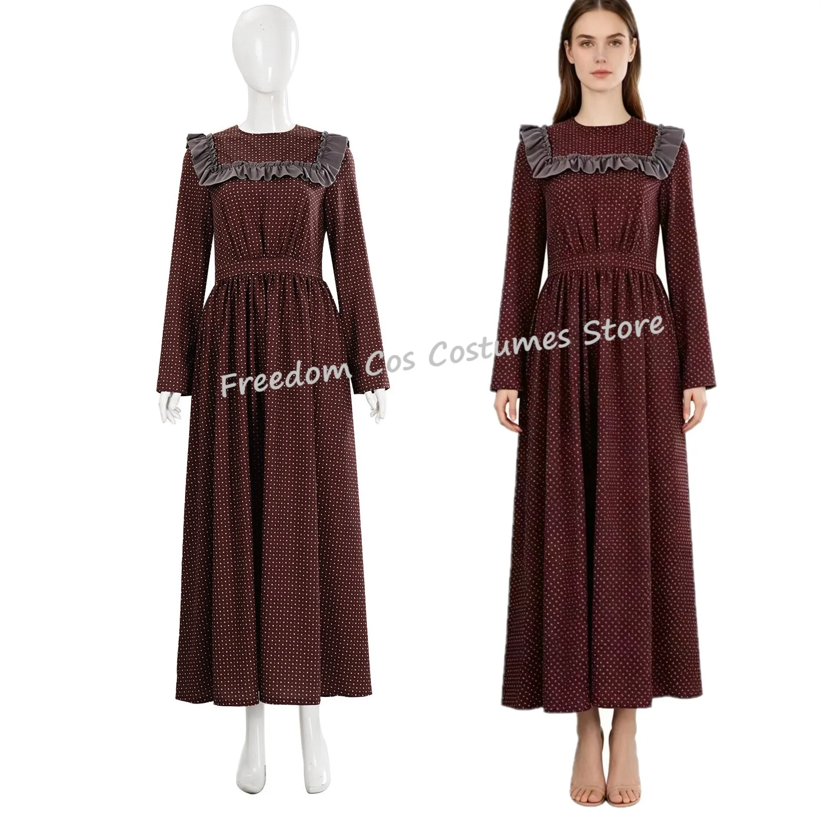 Medieval Brown Striped housemaid Dress Long Sleeve Ball Gown Victorian Renaissance Dress Vintage Woman Halloween Party Outfit