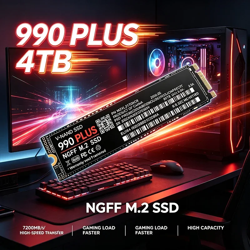 990 PLUS M.2 NGFF SSD 7200MB/s TLC 3D NAND 2280 Internal Solid State Drive 500GB‑4TB For PS5 Gaming Desktop Laptop PC Storage