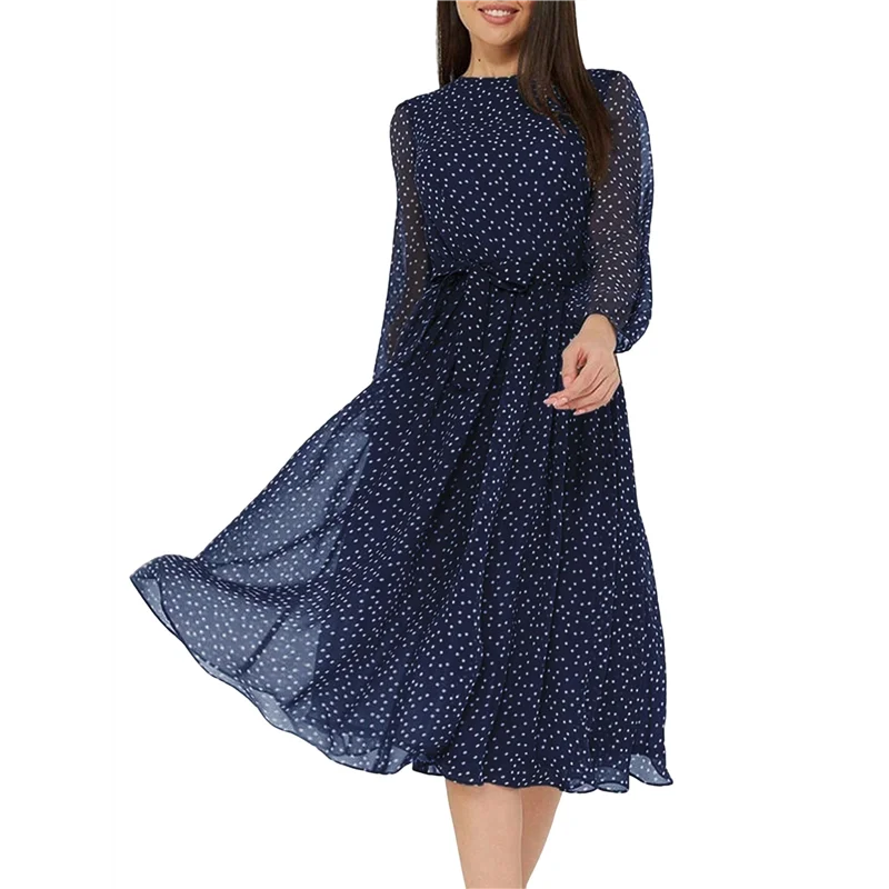 CYL-Mulheres 2025 outono casual manga comprida gola redonda evasê flowy floral boho vestidos maxi para convidados de casamento