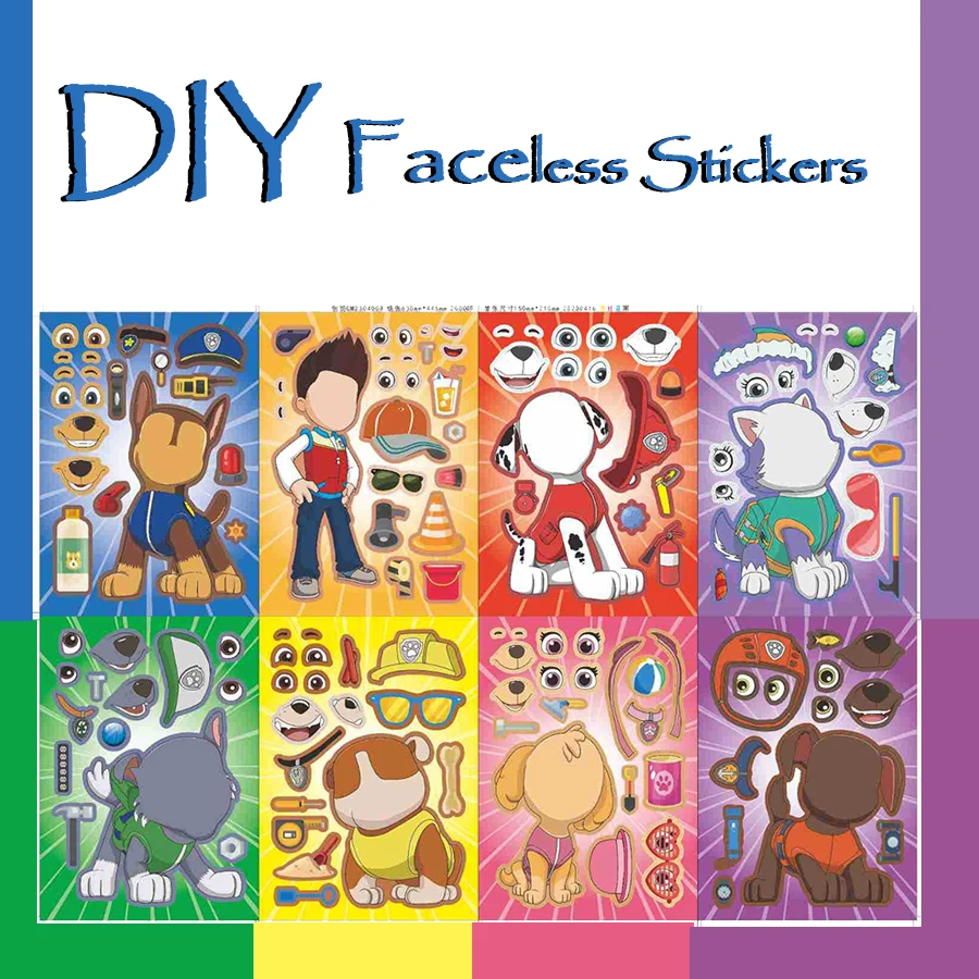 

8/16/24 шт., наклейки «Щенячий патруль», сувениры для вечеринки, сделай сам, наклейки-пазлы, классные награды, подарки на день рождения для детей