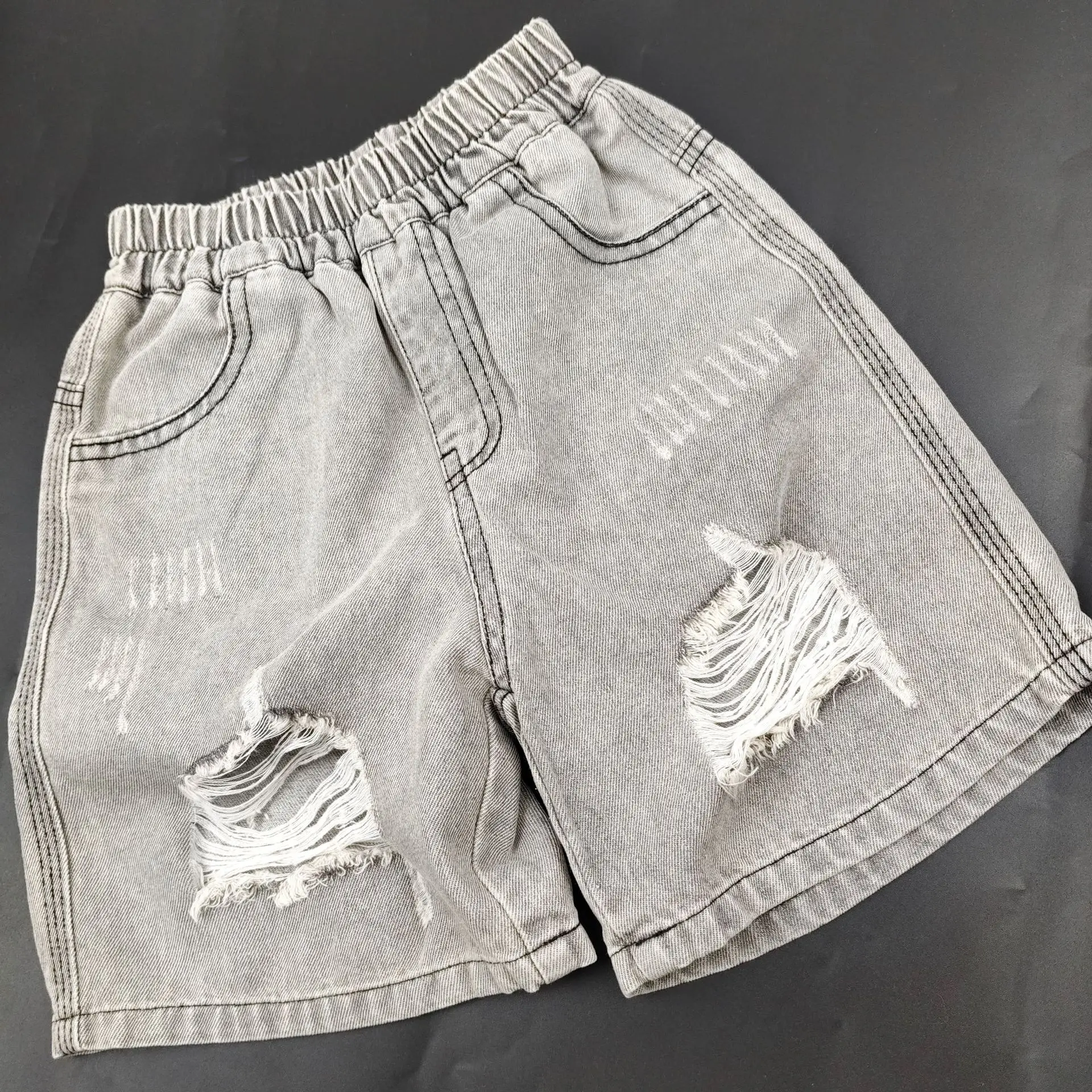 Summer Junior Boys Shorts Cotton LightGray Children Ripped Hole Denim Shorts Handsome 2-10Years Kids Boys Shorts Teens Boy Jeans