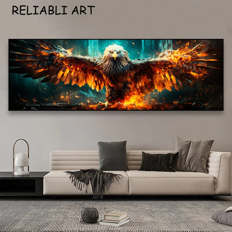 Abstract Fire Eagle Animal Canvas Painting, Wall Art Pictures, Poster e impressões para sala de estar, decoração de casa, sem moldura