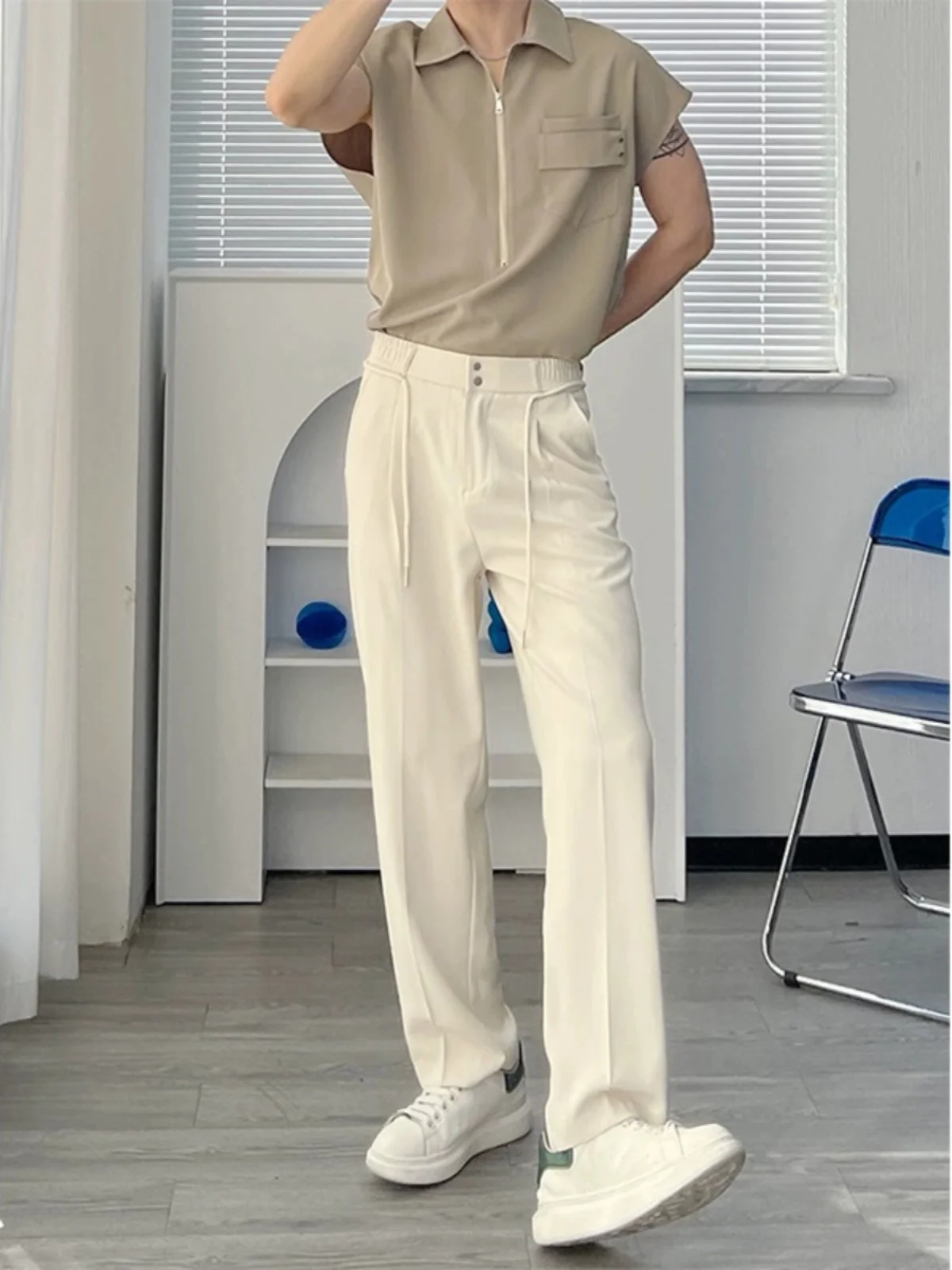 

Повседневные свободные мужские брюки прямого кроя, осенний сезон, не требуют глажки, с поясом, молодежные, длинные, модные.