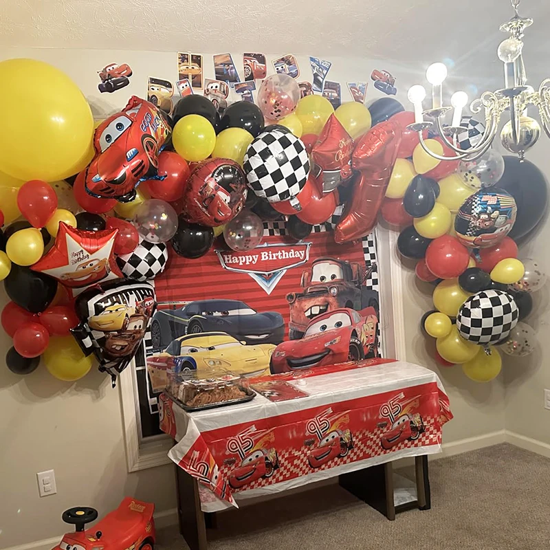 

Disney Birthday Decorations Lightning McQueen Pixar Car Foil Balloons Set Disposable Tableware Plate Cup Kid Party Supply