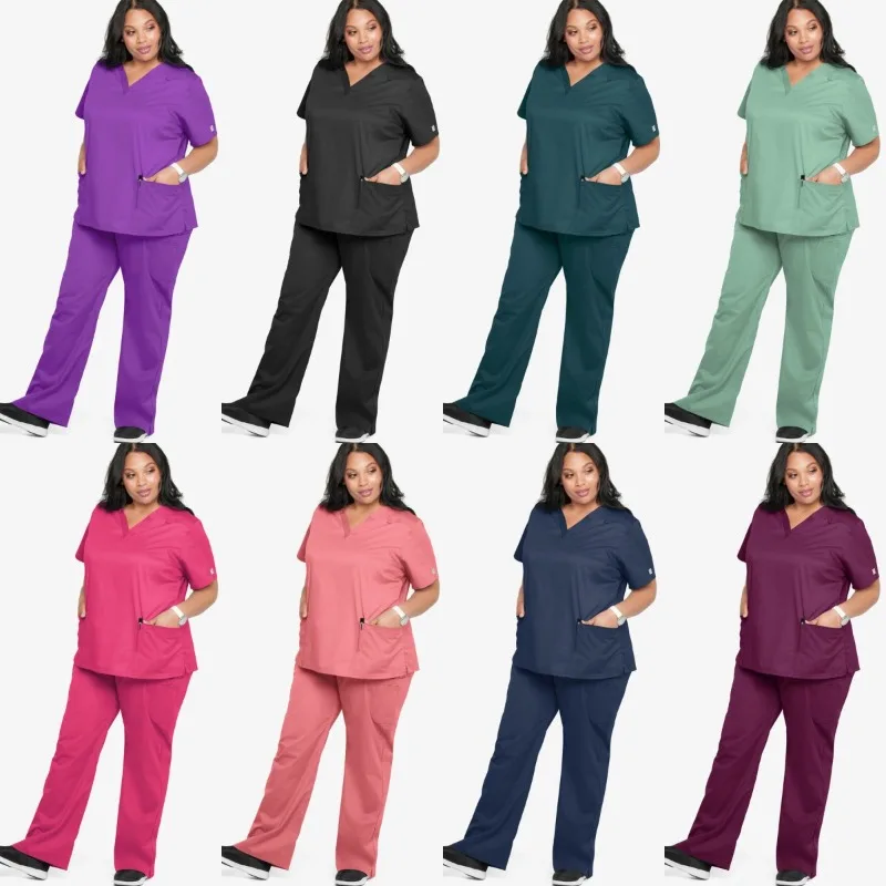 

Medical Women Stretch Work Uniforms Easy Fit Scrubs Tops Pants Jogger Set Hospital Nurse Uniform Denist Overall