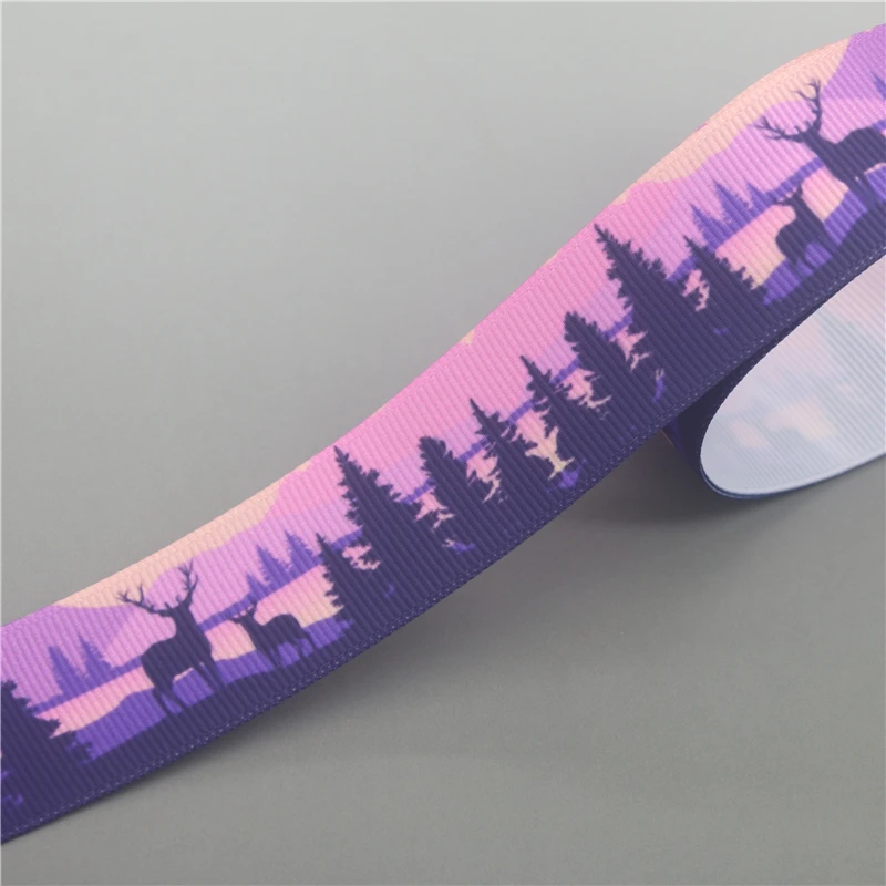 DHK 50yards Jungle Forest Animals Western Desert Snow Mountain Cactus Printed Grosgrain Ribbon Collar DIY Sewing S2530