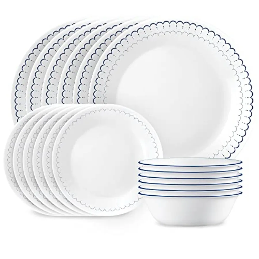 

18-Piece Dinnerware Set Service for 6 Lightweight Round Plates and Bowls Set Vitrelle Triple Layer Glass Chip Resistant Microwa