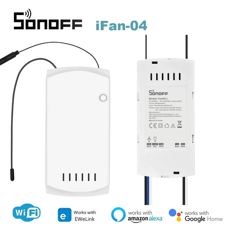 

SONOFF iFan04-H WiFi Smart Fan Switch 220-240V Adjust Fan Light Controller Support APP Voice 433MHz RF Remote Control for Alexa