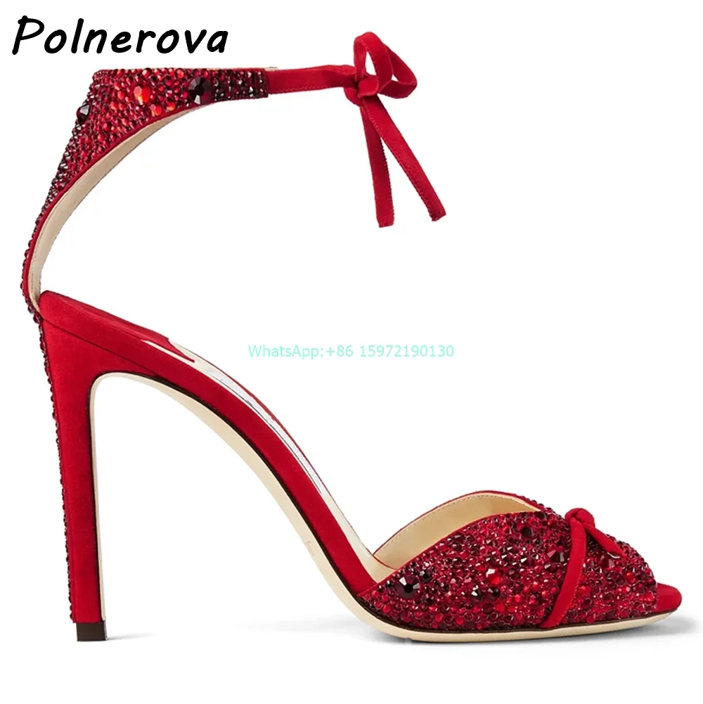 Black Crystal Bows Sandals Peep Toe Thin Heels Lace Up Ankle Band Mixed Color Shoes Summer Luxury Ladies Elegant Stiletto Shoes view 6