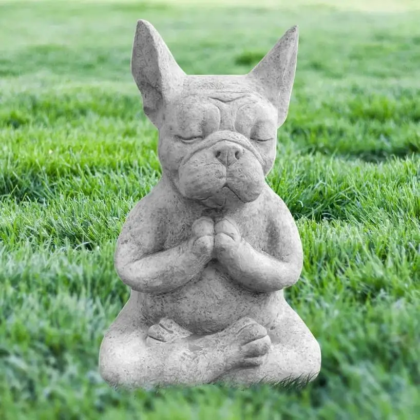 Yoga Pose Meditation Hund Harz Statue Ornamente Wasserdicht Gebet Zen Französische Bulldogge Skulptur Handwerk Garten Dekoration Figur