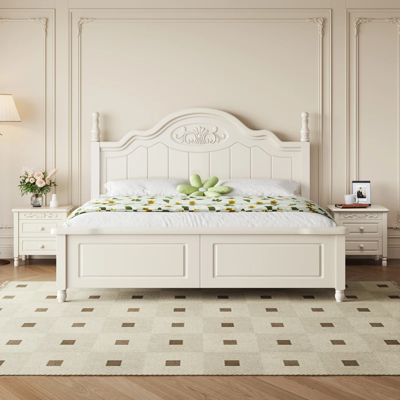 American bed white solid wood bed, modern simple 1.8 meters master bedroom high box storage bed, cream wind 1.5m double