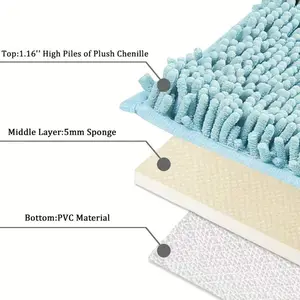 Soft Chenille Bath Rug for Domestic Bathroom, Absorbent Shower, Non -slip and Quick Dry, Blue, Washable, 40x60cm, 1PC 8 Main Sales Blue Carpet - №7