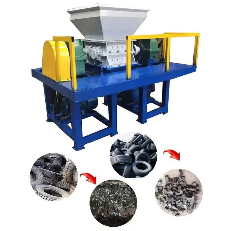 Tire Shredder Recycling Multifunctional Double Shaft Tire Shredding Machines Industrial Rubber Plastic Metal Shredder Machine