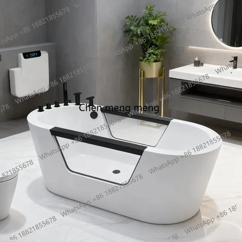Modern Double Sided Glass Oval Surf Massage Acrylic Black Bath Hotel Massage Family Bath