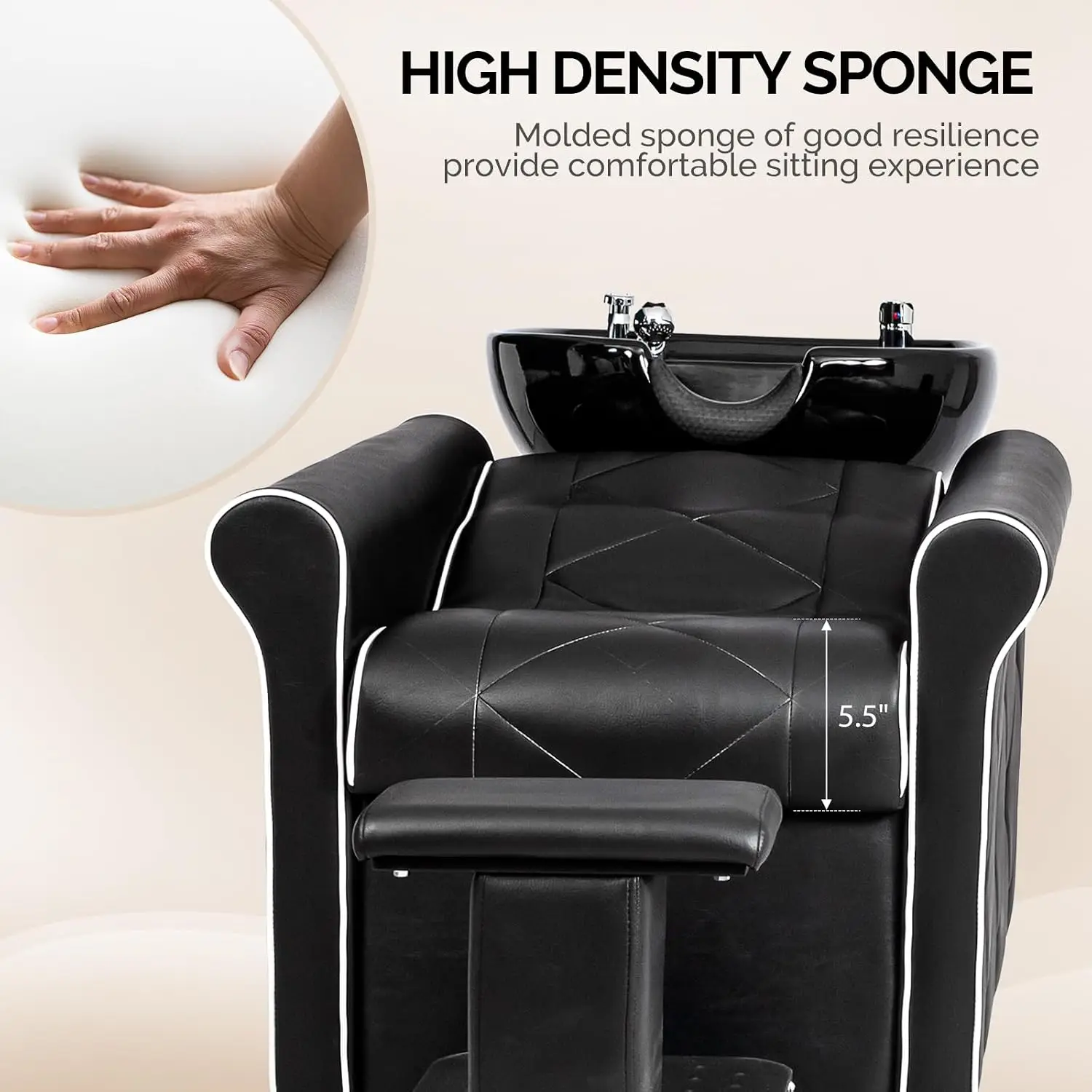 Commercial Porcelain Shampoo Backwash Unit with Footrest & Vacuum Breaker for Salon Barbershop Spa, Customized