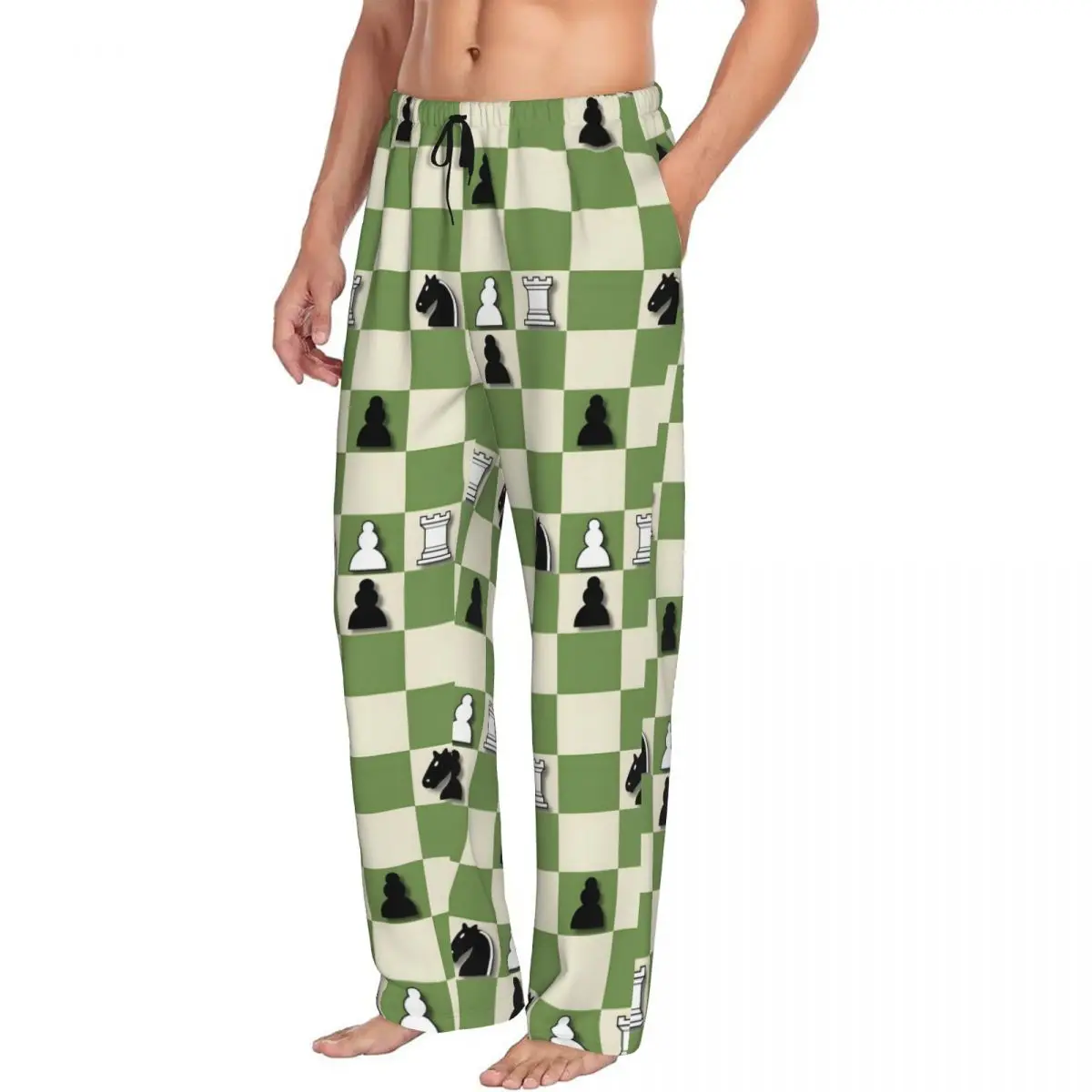 Custom Chess Board Pajama Pants Men's Chess Game Sleepwear Lounge Sleep Bottoms Stretch with Pockets