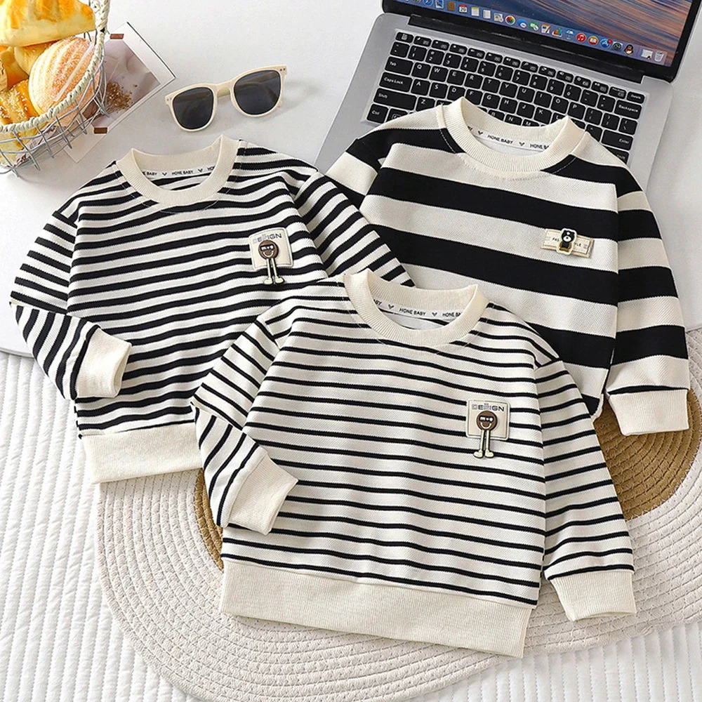 Baby Girls Boys Sweatshirt Kids Striped Pullover Toddler Cardigan 2024 Spring Autumn 1 To 10 Yrs Children's Clothing