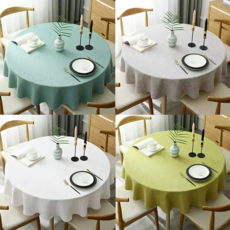 Large Round Tablecloth Solid Color Cotton And Linen Dining Table Table Cloth