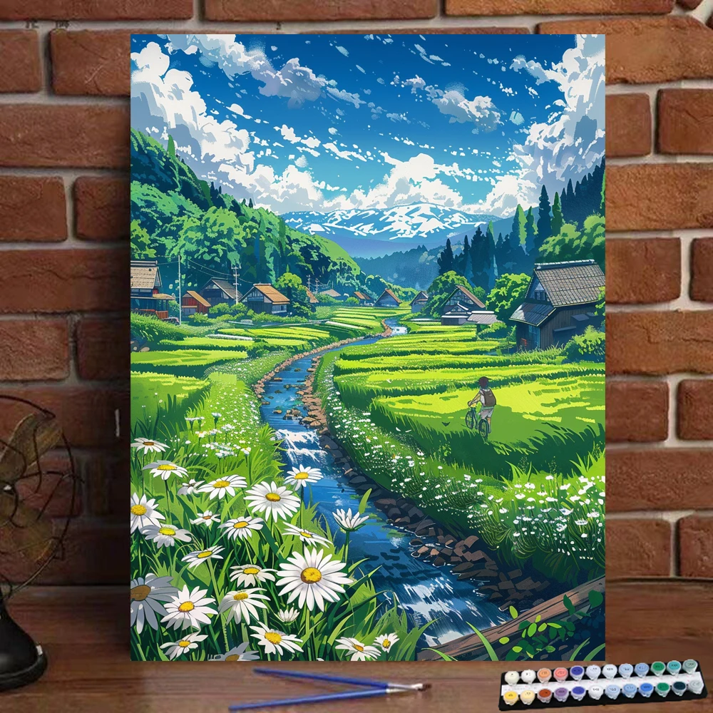 Painting by Numbers Summer field stream Art Culture Digital Painting Handmade Adult Children Gift Wall Decoration Dig