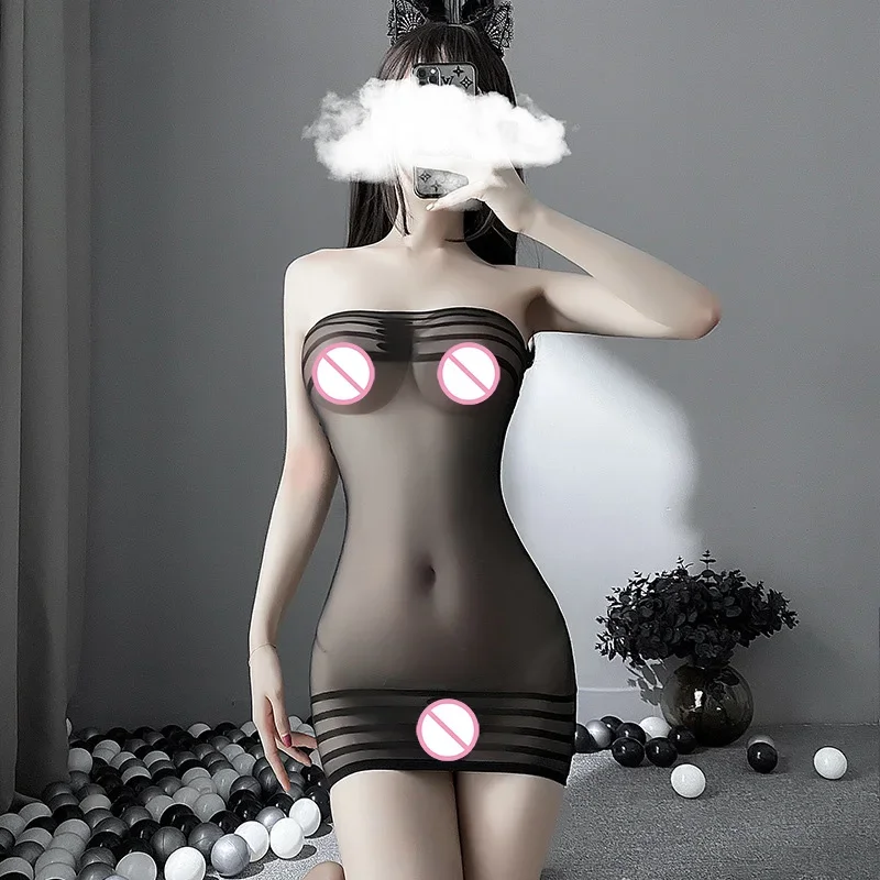 Biancheria intima da donna a righe Lingerie sexy Parte superiore del tubo Maglia Babydoll Abito trasparente Bondage Body Tute trasparenti Bodystockings erotici
