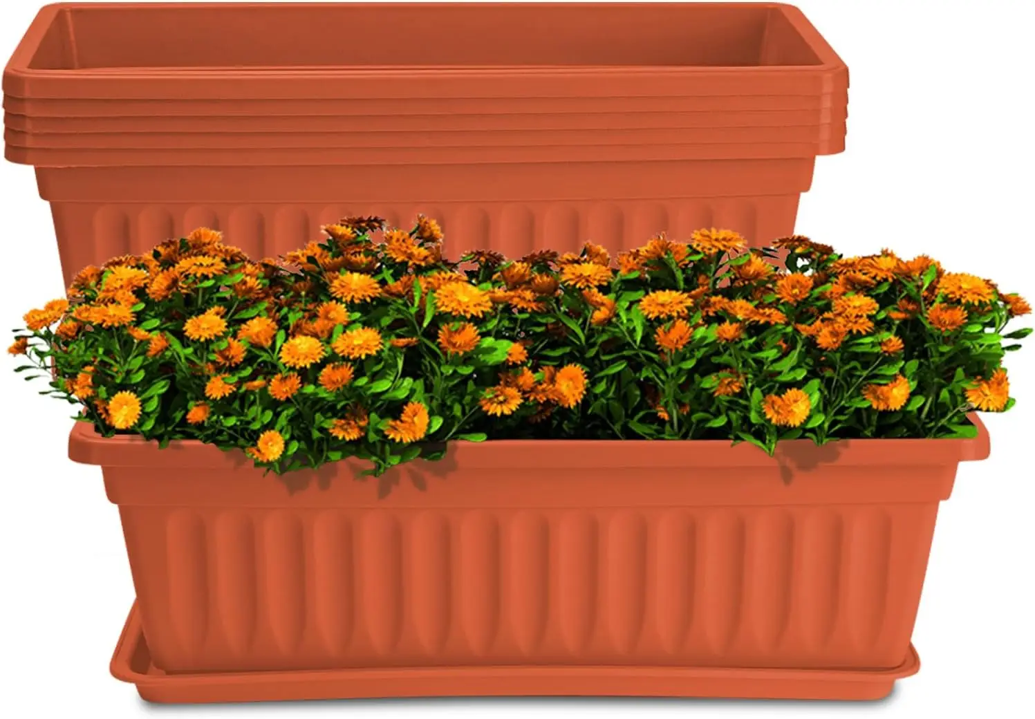 

6-Pack Plastic Window Box Planters with Trays, 17 Inch Rectangular Flower Pots for Indoor Outdoor Gardening