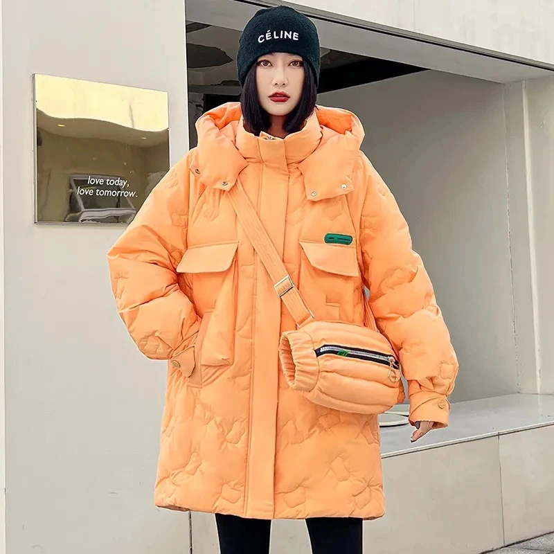 

2023 New Womens Down Jacket Winter Coat Female Mid Length Version Parkas Loose Thick Warm Outwear Hooded Leisure Down Jackets