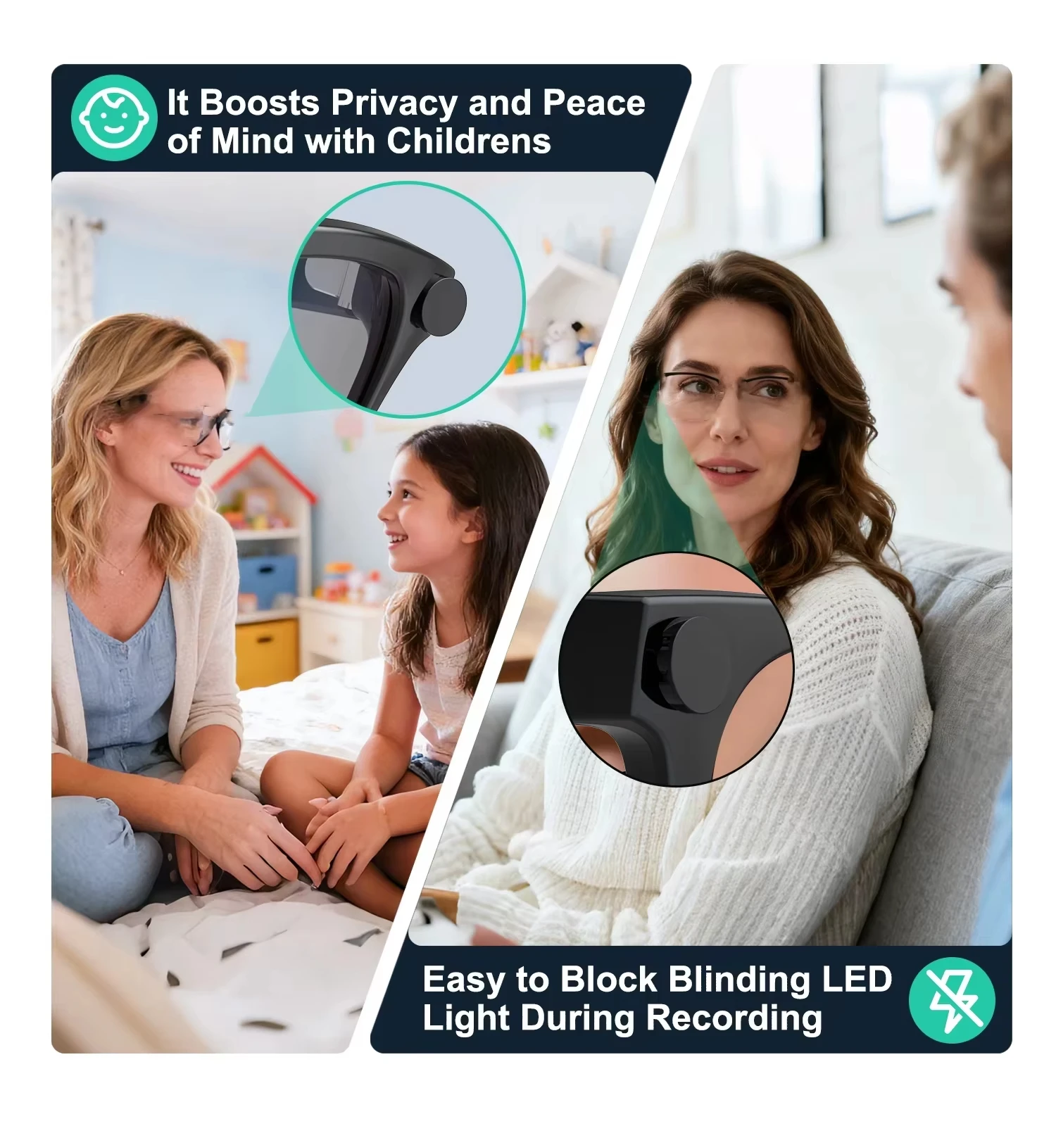 4/6Pcs LED Light Privacy Cover for Ray-Ban Meta Smart Glasses Rotating Camera Lens Shutter for Wayfarer/Skyler/Headliner Gen1&2 image 4