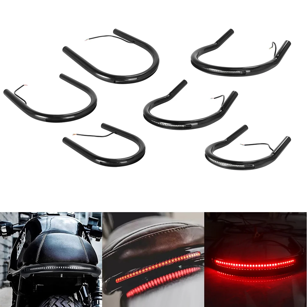 Motorcycle Flat Upswept Tracker End Rear Seat Loop with LED Brake Tail Light 175/210/230mm Cafe Racer for Honda Yamaha Suzuki