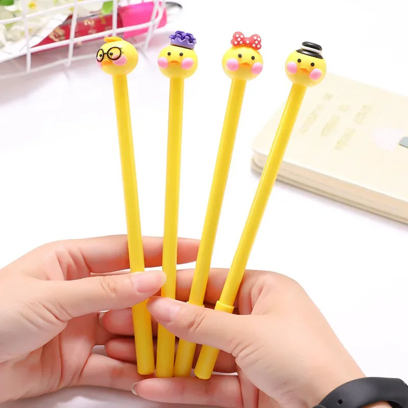 24 Pcs Wholesale Creative Stationery Cute Net Red Duck Neutral Pen Cartoon Yellow Duck 0.5mm Black Signature Pen