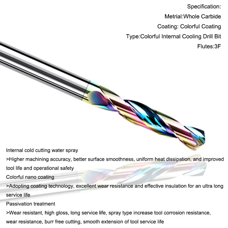Azzkor 3.0มม.-20.0มม. เคลือบสีสันสดใส3D อลูมิเนียมเจาะเย็นภายในเต้าเสียบกลางเหล็กทังสเตนคาร์ไบด์สว่านบิด