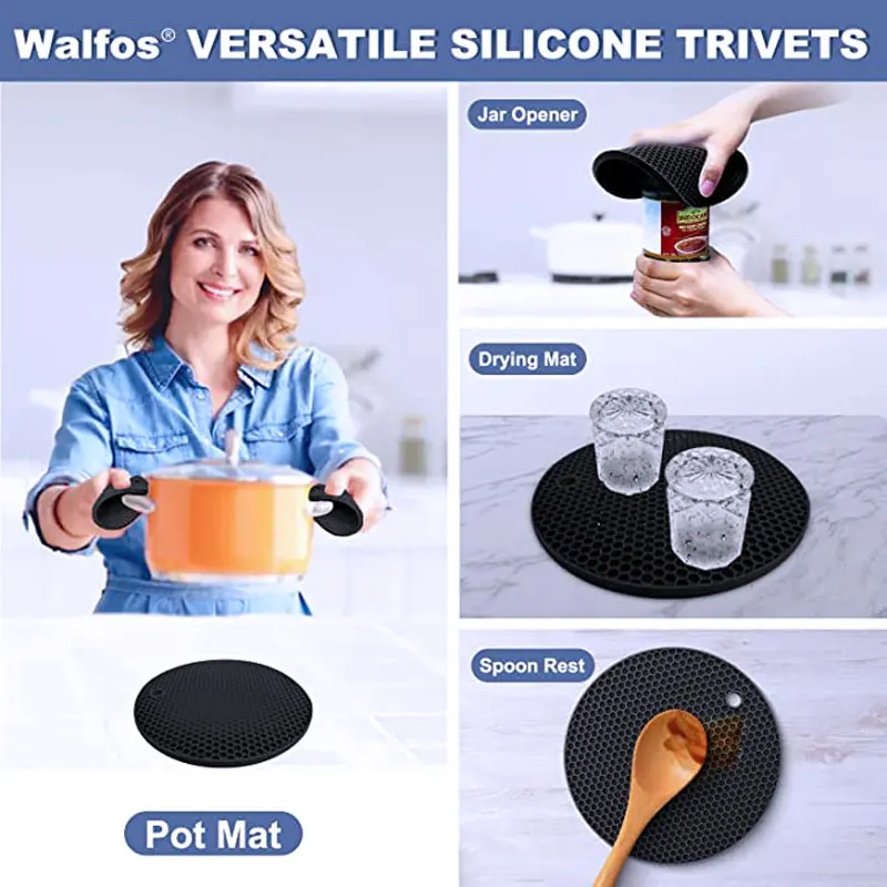 Walfos 1Pcs Heat Resistant Silicone Trivet Mats Holders Set Multipurpose Non-Slip Hot Pads Kitchen Tool Accessories