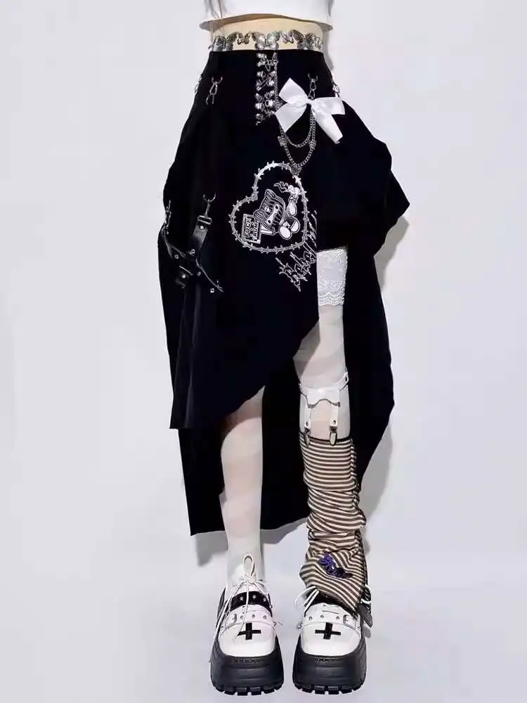 

Design Tiered Womens fashion Medium And Long Styles A-line Skirt Black Thin Irregular Skirt Carnival Halloween Cos Cosplay