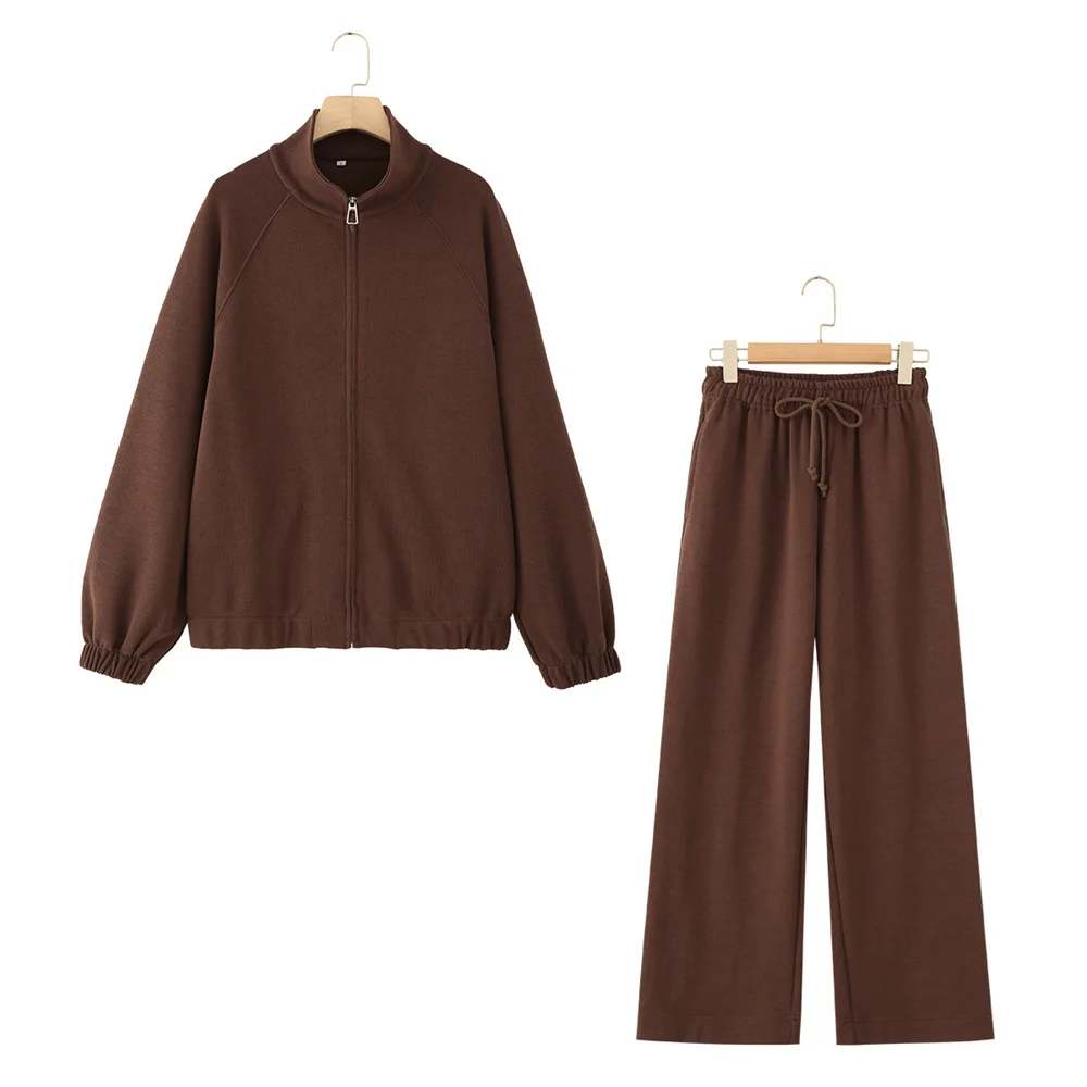 New autumn and winter women's clothing simple fashionable soft zipper sweatshirt high waisted straight leg pants