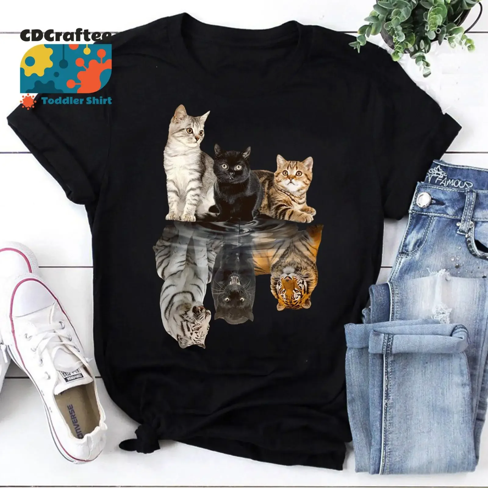 Cat Always Believe In Yourself T Shirt Funny Reflection Tiger Cute Lover Vintage vintage Washed designer clothes Unisex
