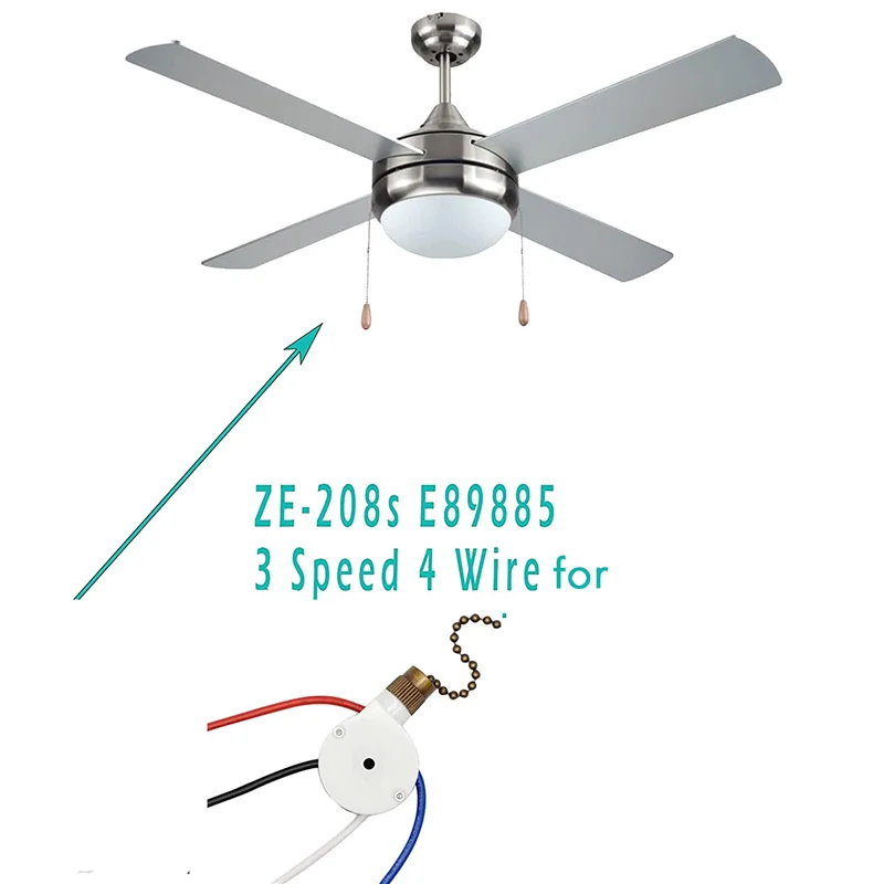 ABNH 2 قطعة أضواء مروحة السقف التبديل ZingEar ZE-208S E89885 3 سرعة 4 سلك مفتاح مروحة سلسلة سحب ، أضواء المروحة التبديل ، البرونزية