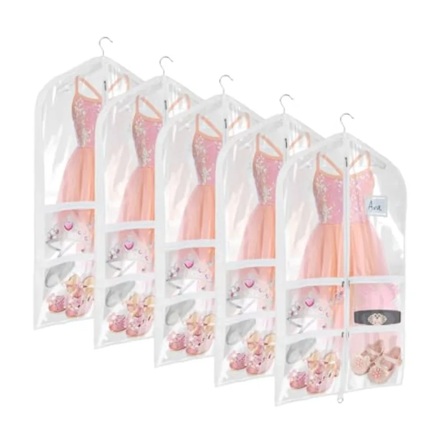 

Clear PVC Dance Costume Garment Bag 40 Inch Hanging Garment Bag for Dance for with 4 Medium Clear Zipper Pockets and Large Back
