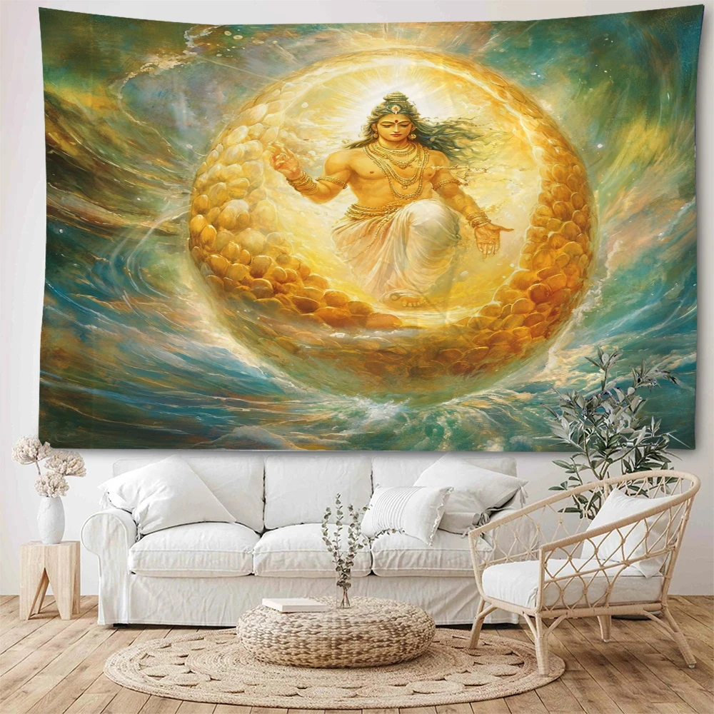 Psychedelic mythological Buddha statue Bohemian style background decorative tapestry Mandala home decoration tapestry