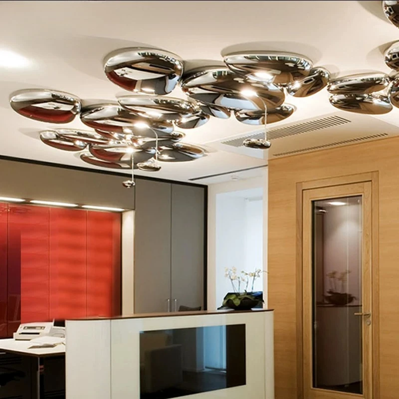 Contemporary Sculptural Mirror Ceiling Light Multi Unit Stainless Steel Water Drop Chandelier Artistic Combination Pendant Lig