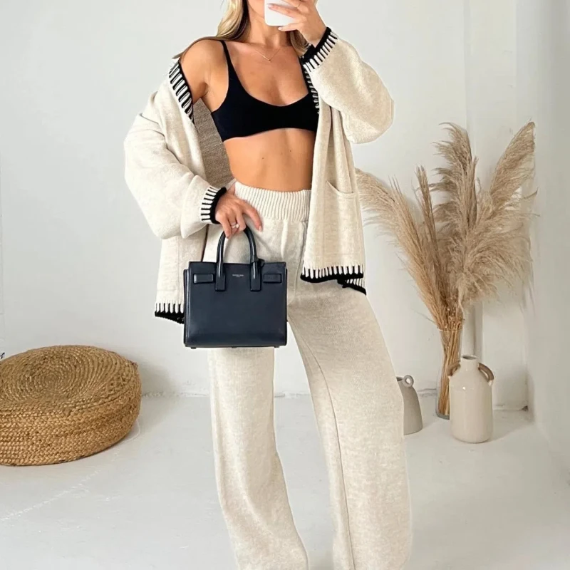 Women's Fashion Casual Knitted Single Breasted Two Piece Set