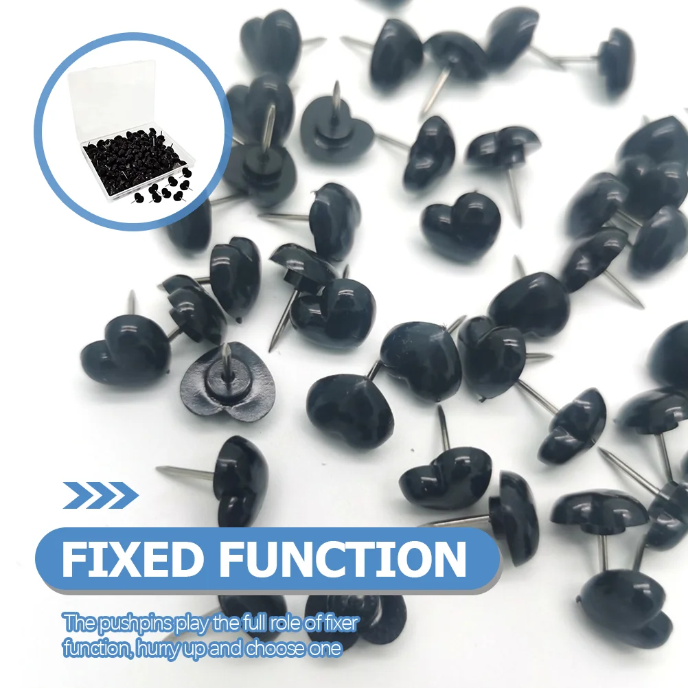 200 Pcs Black Love Pin Daily Use Thumbtacks Convenient Delicate Pushpins Heart Shaped Corkboard