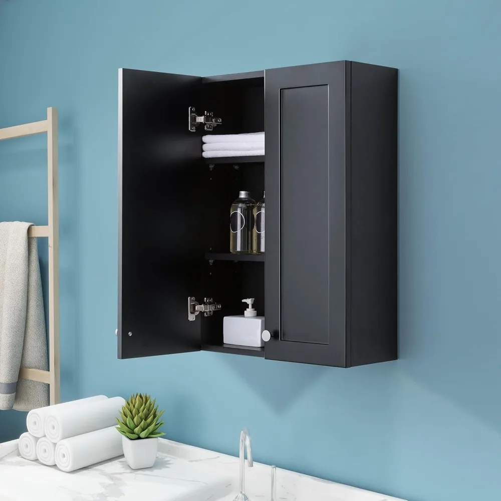 

Matte Black Wall Mount Medicine Cabinet - Over Toilet Storage With 2 Adjustable Shelves, Dtc Hinges & Metal Handles, Easy Assemb